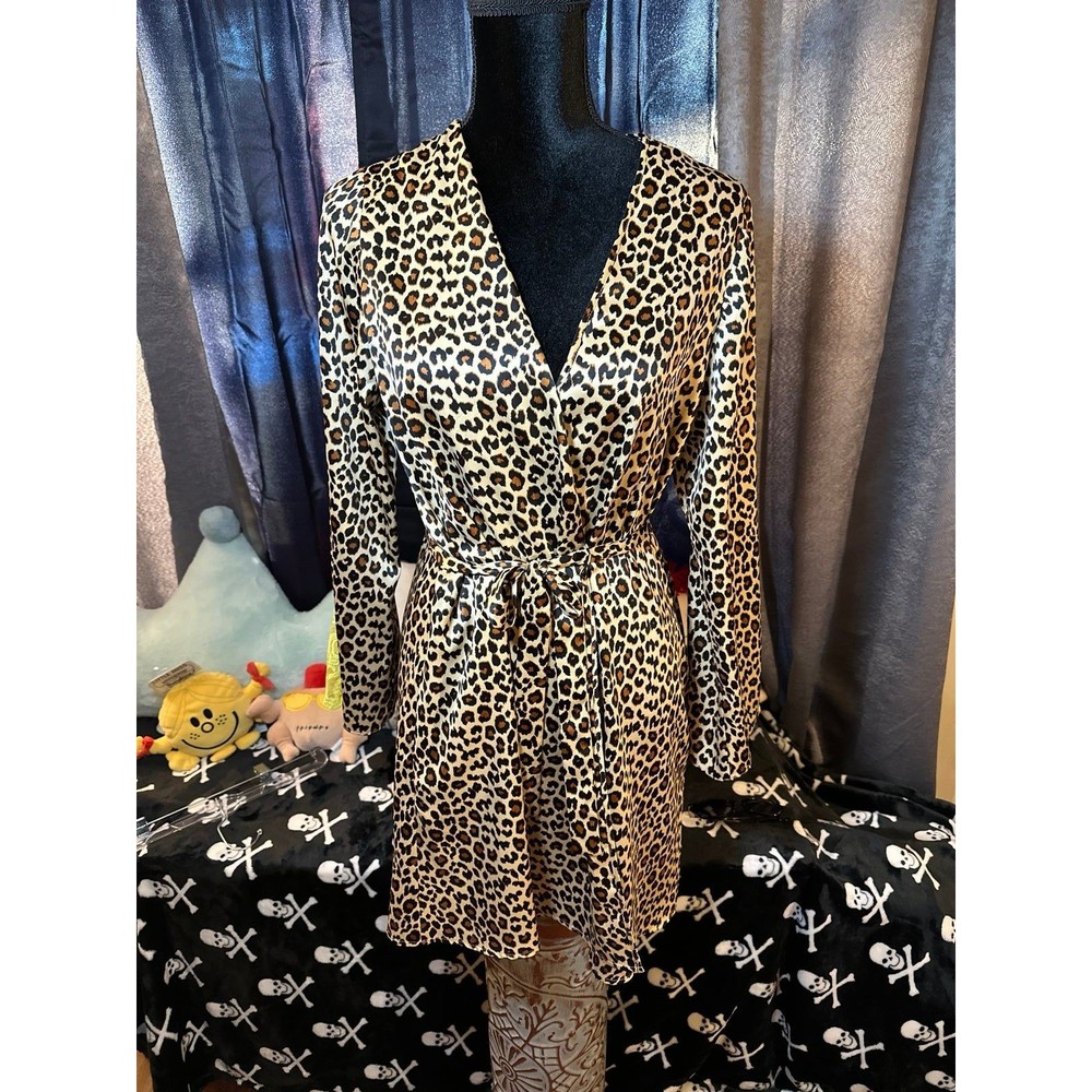 Betsey Johnson Sultry Satin Cheetah Print Robe